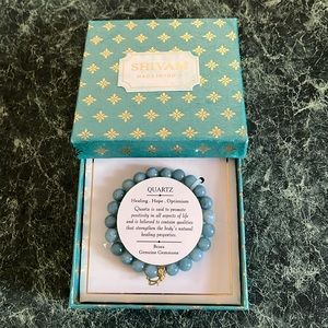 Shivam India Blue Quartz Genuine Gemstone With brass flower Bracelet